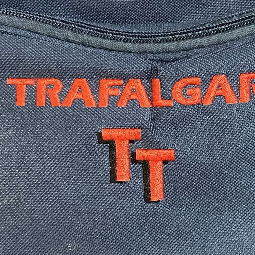 Trafalgar TT Tote Messenger Travel Bag Carry-On Navy Blue Embroidered Vintage
